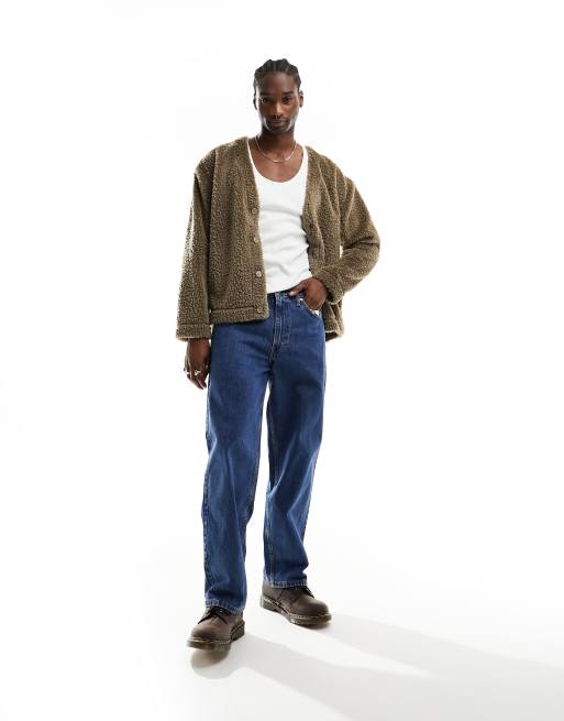 Weekday Cody fleece cardigan in mole