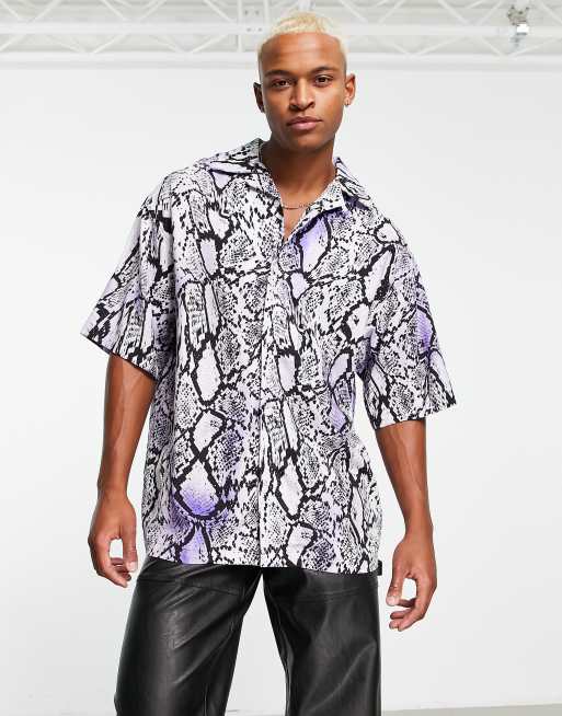Weekday - Coffee - Camicia oversize viola con stampa pitonata