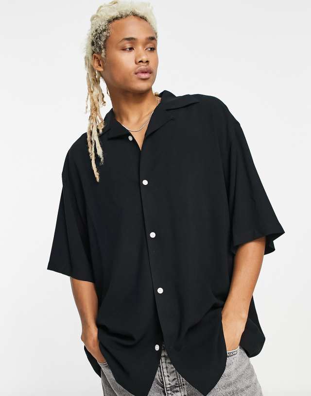 Weekday coffee oversized short sleeve shirt in black