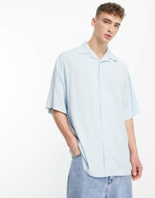 Weekday Coffee Oversized Short Sleeve Shirt In Light Blue