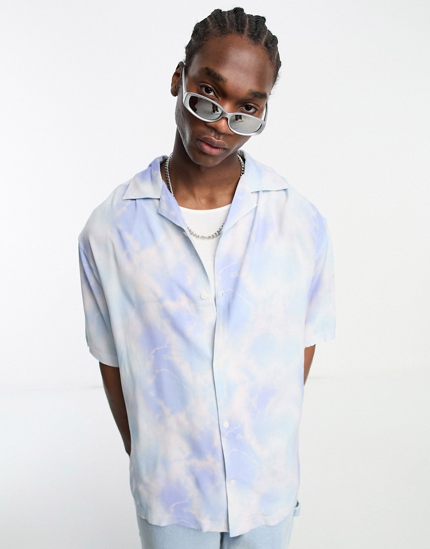 Weekday Coffee Oversized Tie Dye Print Shirt In Blue And Pink-multi
