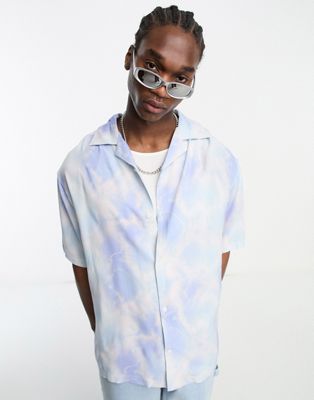 Weekday coffee oversized tie dye printed shirt in blue and pink-Multi
