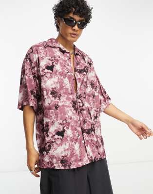 Weekday coffee oversized tie dye printed shirt in burgundy - ASOS Price Checker