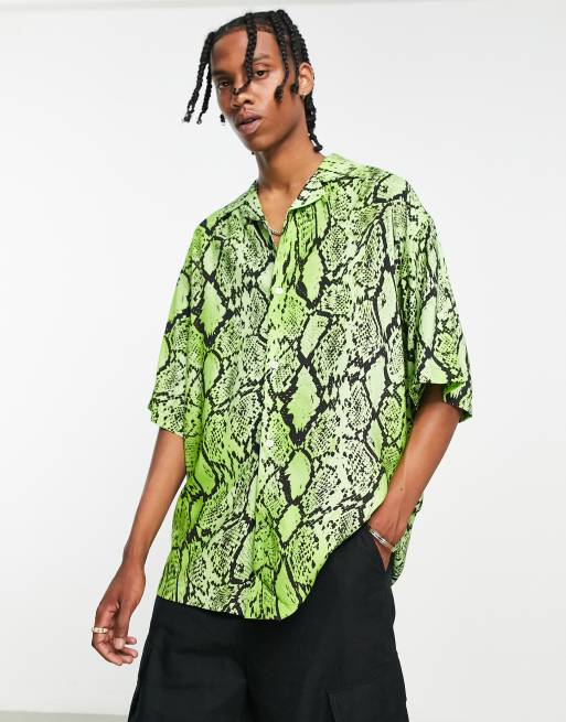 Weekday Coffee snake print oversized shirt in green | ASOS