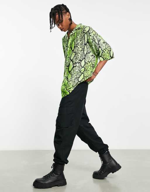 Weekday Coffee snake print oversized shirt in green , 4 of 4