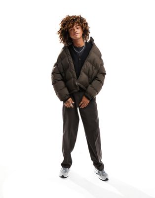 Weekday Cole puffer jacket in dark brown - ASOS Price Checker