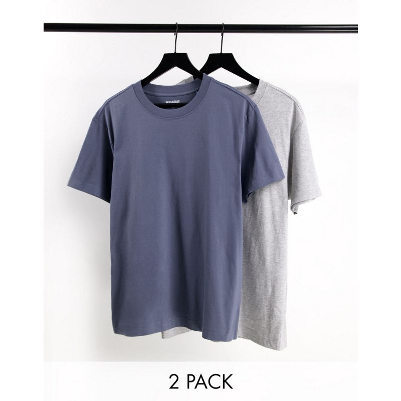 Uomo Confezioni multipack Weekday - Confezione da 2 T-shirt comode grigio mélange e blu