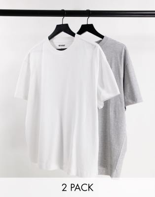 Weekday - Confezione da due T-shirt oversize in bianco e grigio mélange