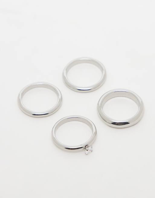 Weekday - Confezione multipack di anelli color argento con pietre sintetiche