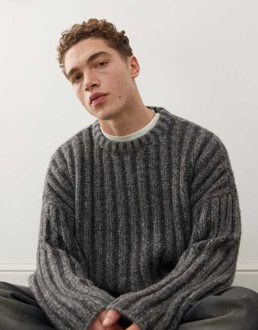 Weekday – Connor – Ciemnoszary, krótszy sweter z prążkowanej dzianiny z domieszką wełny – tylko w ASOS 