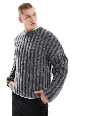 Weekday Connor Wool Blend Slightly Cropped Ribbed Sweater In Gray In Gray