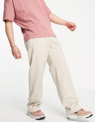 Weekday Weekday conrad wide trousers in beige-Neutral
