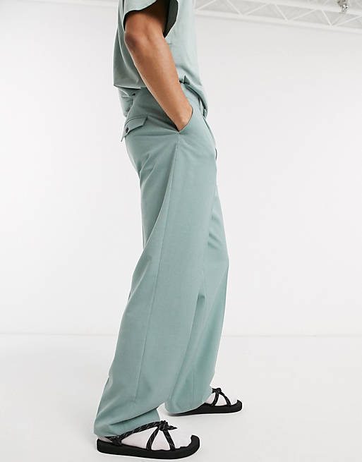 Weekday Conrad Wide Trousers in Green