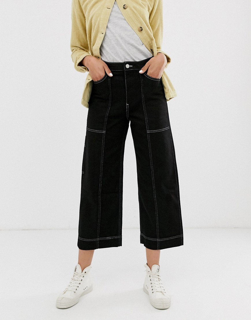 Weekday contrast stitched trousers in black