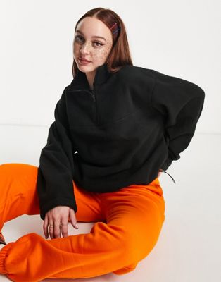 Weekday Cora fleece sweatshirt in black  - ASOS Price Checker