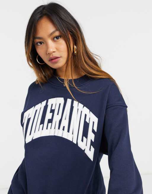 Weekday Cora sweatshirt with slogan in navy ASOS