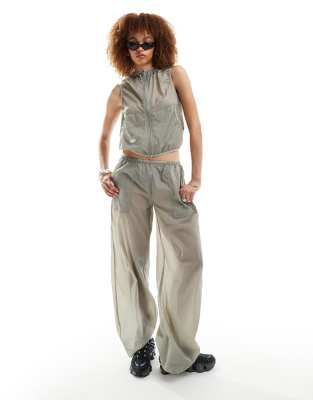 Weekday Coraline co-ord wide leg nylon joggers in grey-White