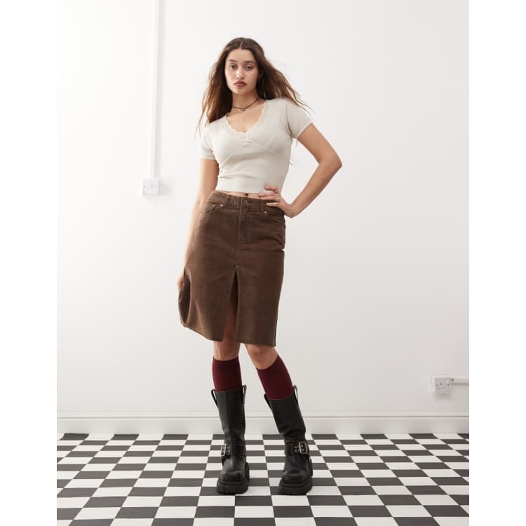 Midi Skirt Corduroy Skirt Outfit 64 Corduroy Patch-pocket Mini