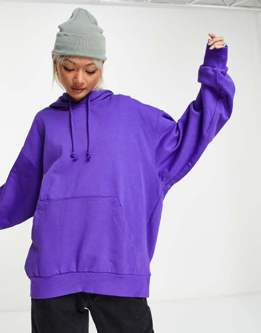 Weekday Core cotton blend oversized hoodie in bright purple PURPLE