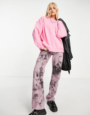 Weekday Core cotton oversized sweatshirt in bright pink - PINK - ASOS Price Checker