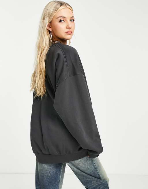 Weekday Core cotton oversized sweatshirt in washed black BLACK