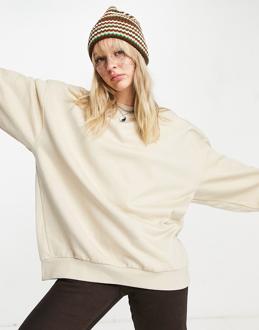 Weekday Core organic cotton oversized sweatshirt in beige-Neutral