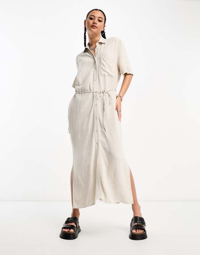 Weekday - corin linen mix midi shirt dress in off white