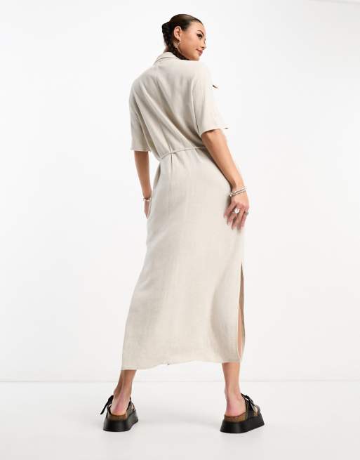Weekday - Corin - Robe chemise mi-longue en lin mélangé - Blanc cassé, 2 de 4