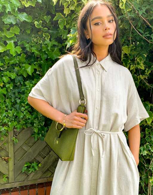 weekday linen dress Weekday Ginko linen blend long sleeve mini dress in brown