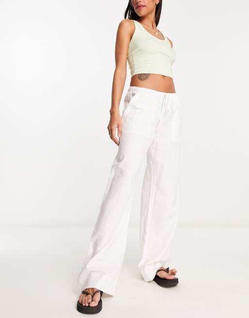 Weekday Cosmo cargo linen pants in white