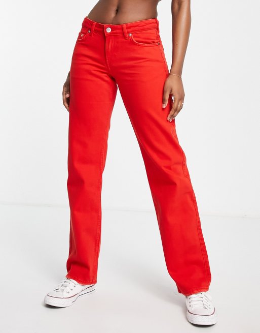 Red 2024 cotton jeans