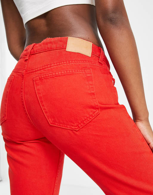 Red best sale cotton jeans