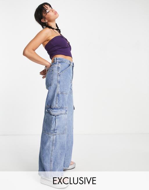 Denim Cargo Pants - Light denim blue/washed - Ladies