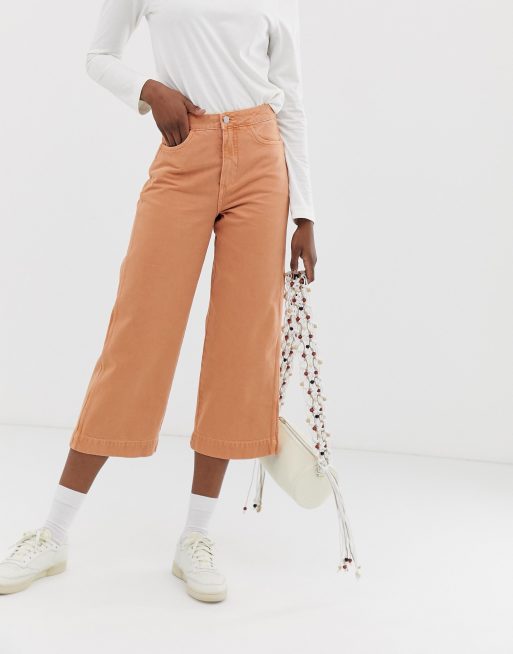 Weekday cotton denim wide leg jeans in tangerine co ord