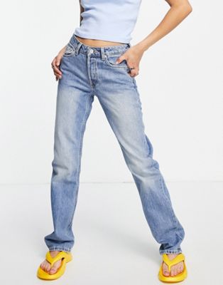 Weekday cotton mid rise straight leg jeans in favourite blue - LBLUE | ASOS