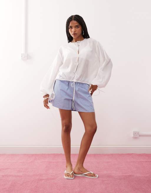Weekday cotton voile blouse with volume sleeves and keyhole front detail in off-white, 3 of 4