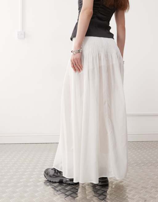 Weekday cotton voile pleated maxi skirt in white, 4 of 5