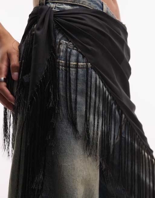 Weekday cover up scarf with tassels in black, 4 of 4