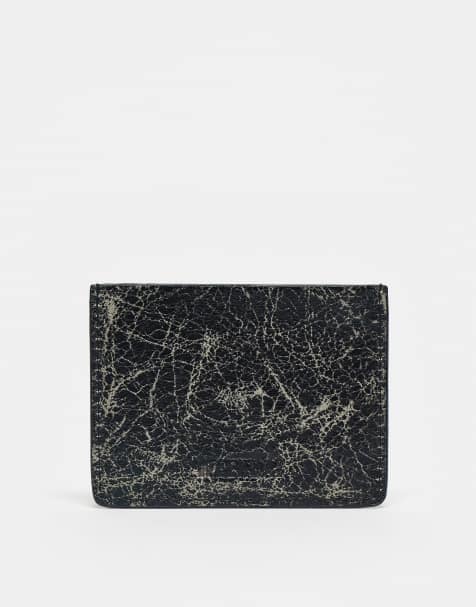 Weekday cracked effect card holder in black - view 1