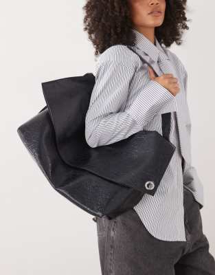 Weekday Cracked Pu Fold Over Shoulder Bag In Blue