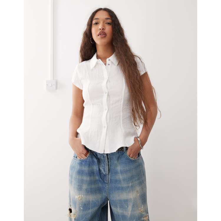 crinkle crinkle crinkle cotton frill coller shirts[UWA4-CC