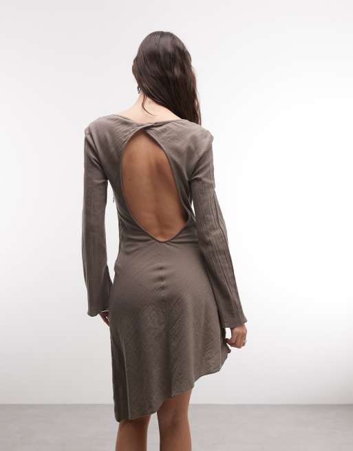 modal open-back long-sleeve mini dress lukea long sleeve mini dress black Modal Open-Back Long-Sleeve Mini Dress  in Black