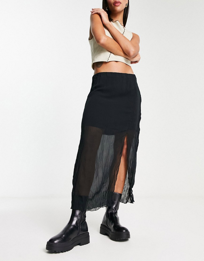 Weekday Crinkle midi skirt with side split in black - part of a set