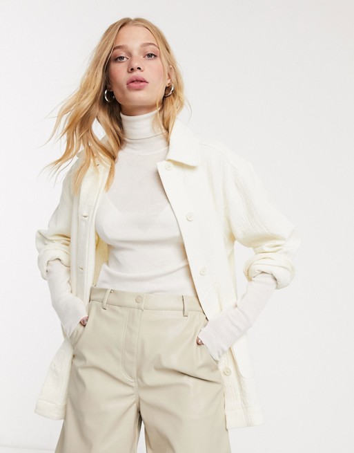 Weekday crinkle overshirt in off-white