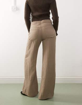 Weekday Crinkle Wide Leg Pants In Brown