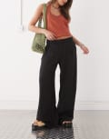 [Weekday] Weekday crinkle wide leg tailored pants in black 38 Black
