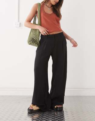 Weekday Weekday crinkle wide leg tailored trousers in black