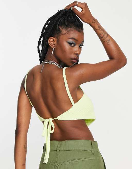 GIYFERO Crochet Tops for Women Striped Backless Lace-Up Knitted Tank Top,  Womens Crop Tops Summer,Sexy Cute Halter (Green Stripes) : : Home