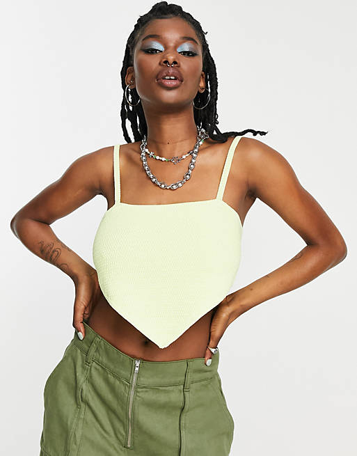 Weekday crochet knitted tie back v shape cami top in pale green