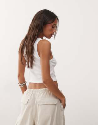Weekday Crop Ribbed Tank Top In White